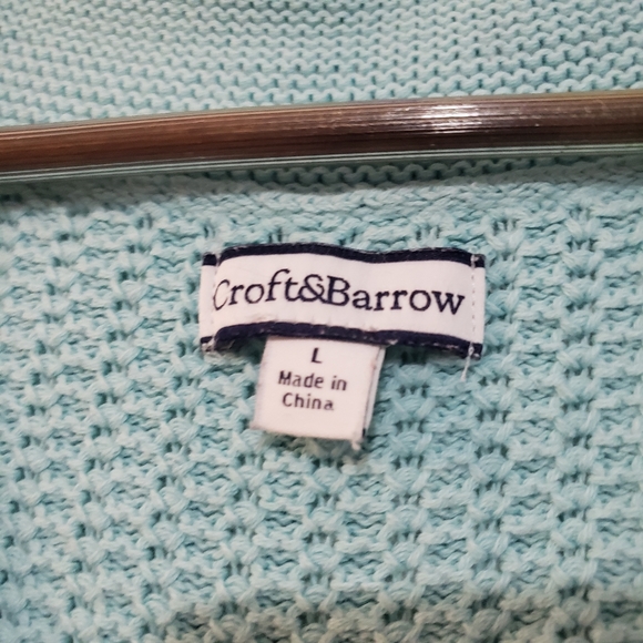 Croft Barrow Womens L Open Cropped Knit Sweater Blue 3/4 Sleeve Missing Button - Picture 10 of 12